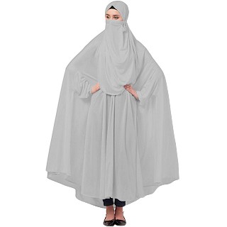 Free size jilbab with nose piece- Silver Grey